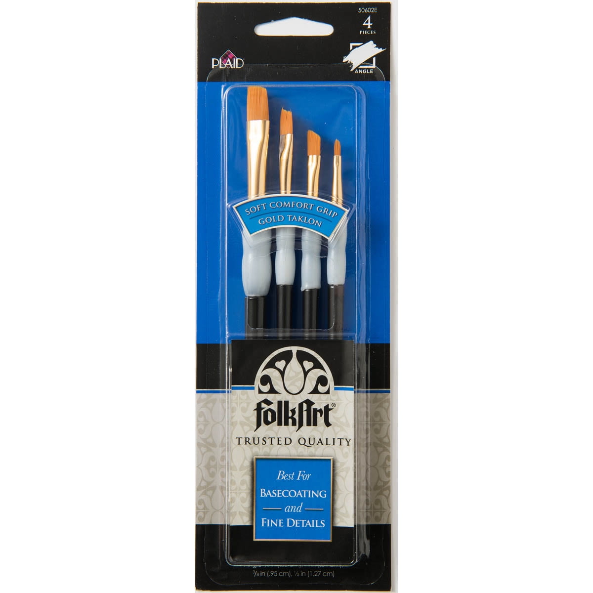 FolkArt 50602E Paintbrush Set, Soft Grip Angular Brush Set, 4 Piece