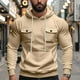 thumbnail image 1 of pstuiky hombres de manga larga, Blusa de moda para hombre, de color liso, con capucha, manga larga, cordón ajustable y botones en los bolsillos. camisetas de hombre l, 1 of 9