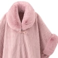 thumbnail image 4 of UTSJKR Women Cable Embossed Faux Fur Collar Cape Coat Buckle Closure Loose Poncho Jacket for Cold Season Daily Outfit Pink, 4 of 4