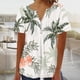 thumbnail image 1 of Puntoco 2024 Tops de moda de verano para mujer con cuello en V casual manga corta estampado abotonado básico fruncido corsé túnica tops plisados camisetas blusas, 1 of 5