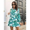 thumbnail image 4 of Robes d'Automne 2025 pour Femmes, Robe à Fleurs à Col en V, Taille Torsadée, Manches Longues, Courte, Bohème, Fluide, Ligne A, Mini, Verte, P, 4 of 10