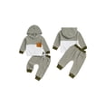 thumbnail image 2 of BemeyourBBs Toddler Baby Boy Fall Winter Outfit Newborn Infant Baby Boys Clothes 0 6 12 18 24 Months 2 3 Years Waffled Stripe Long Sleeve Hoodies Top Elastic Waist Pockets Jogger Pants 2 Pcs Set, 2 of 9