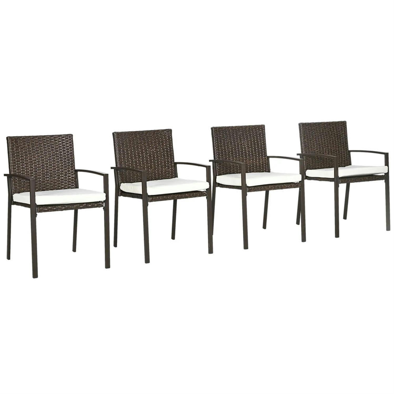 Demi Bonn Outdoor Dining Chairs Set of 4, PE Rattan Patio Dining Room Chairs with Cushion for Garden, Backyard, Lawn, Brown