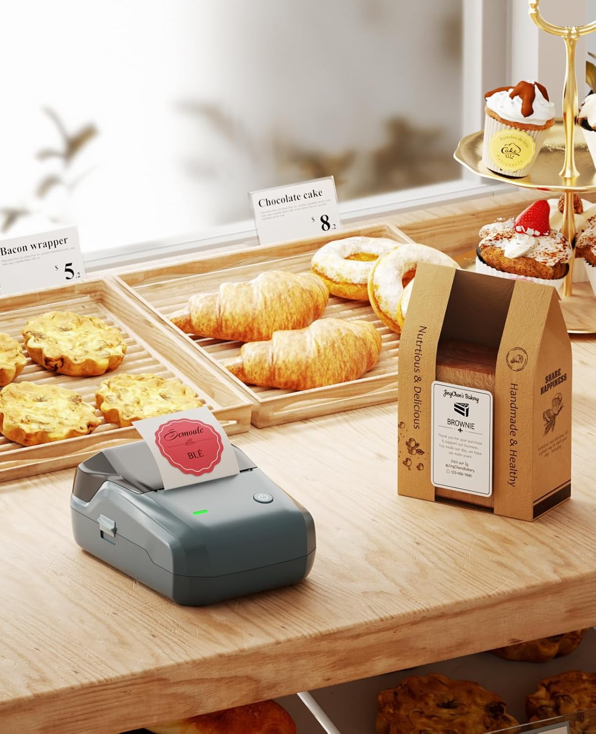 Label Maker Machine, Thermal Label Printer Easy to Use for Office, Home, Business, Came with 3 Roll White Labels(Blue)