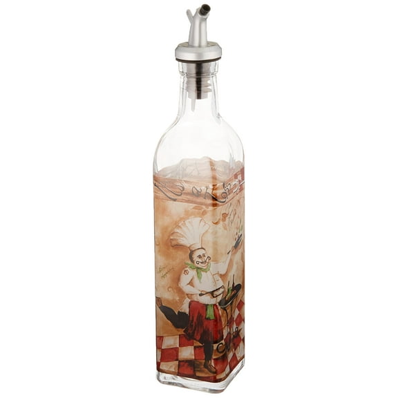 Grant Howard 16 oz Parisian Chef Hand-Painted Glass Oil & Vinegar Cruet – Multicolored Kitchen Décor