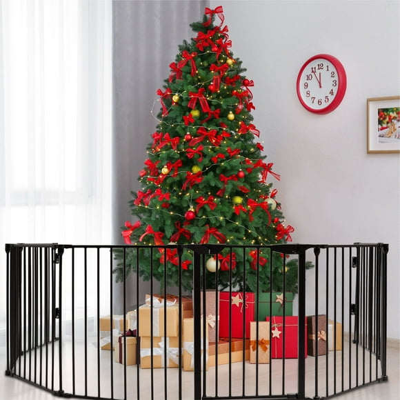 Multifunction 8 Panel Metal Gate Baby Pet Fence Safe Playpen Barrier Wall-mount