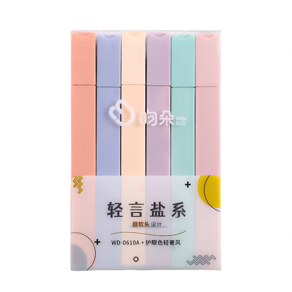 CCOCC 6Pcs Soft Nib Pastel Highlighters Fluorescent Pen Square Pen Barrel Colored Marker Pens Student Stationery