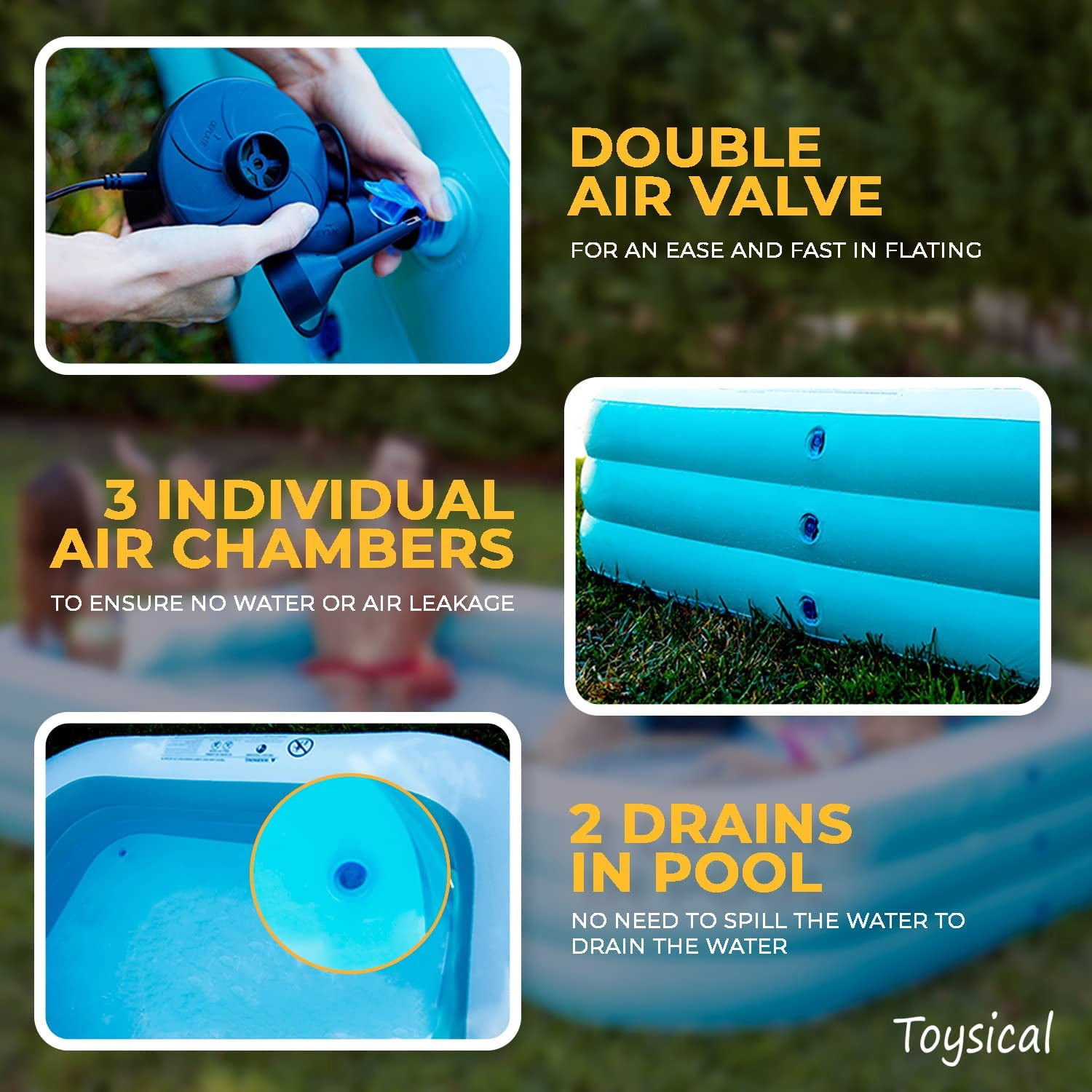 Inflatable Pool for Kids and Adults - 118 x 72 x 22 -  with Pump & Patches