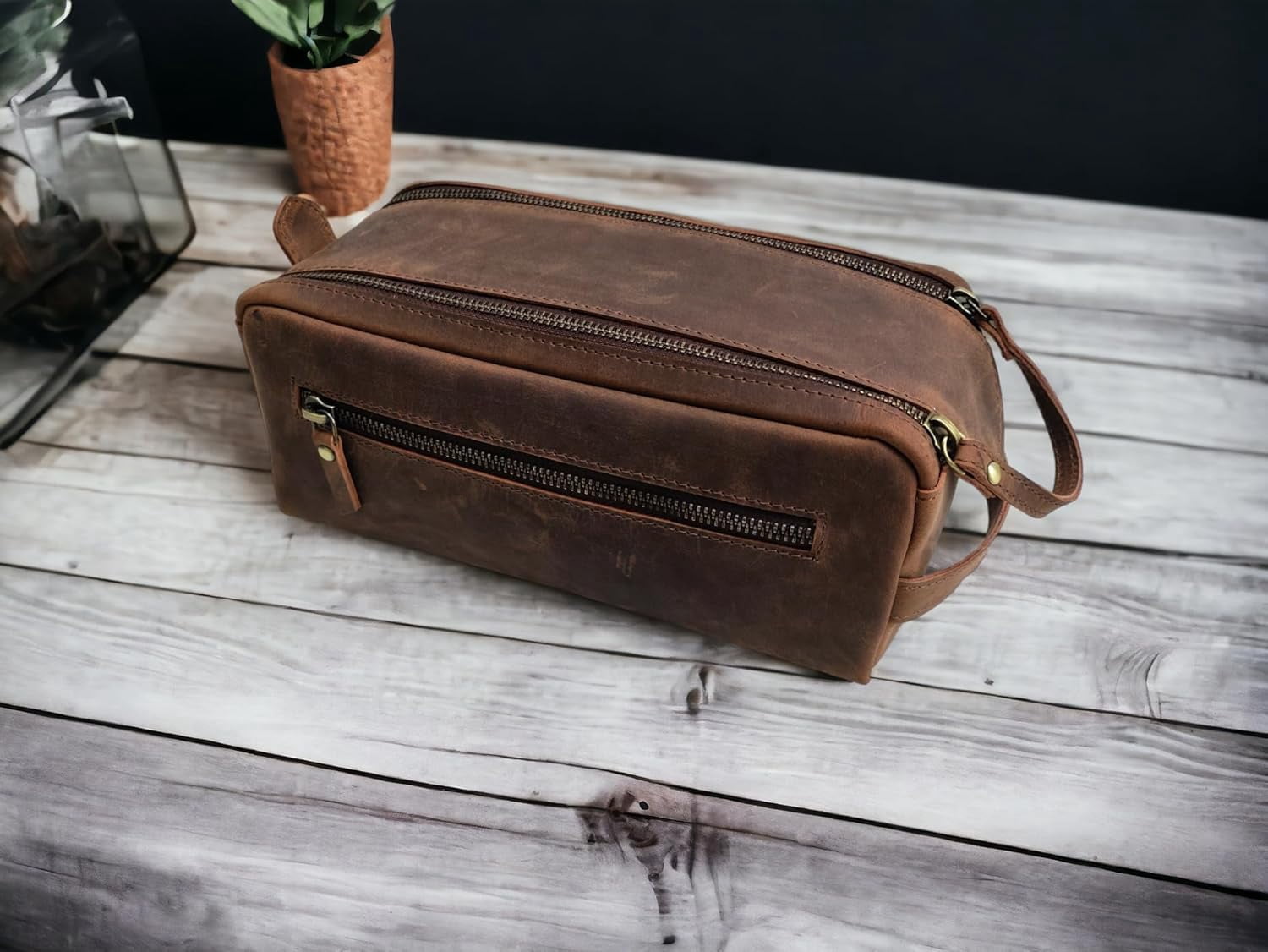 LINDSEY STREET Leather Toiletry Bag, Leather Dopp Kit, Mens Travel Kit, Men Shaving Bag, Gift for Men