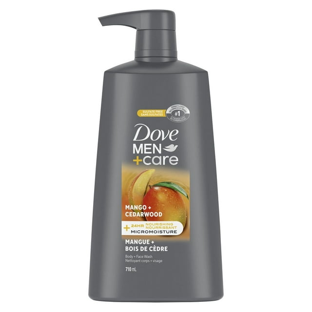 Dove Men+Care Rejuvenating Mango + Cedarwood Body and Face Wash for Men, Mango & Cedarwood with 24-Hour Nourishing Micromoisture Technology, with pump, 710ml