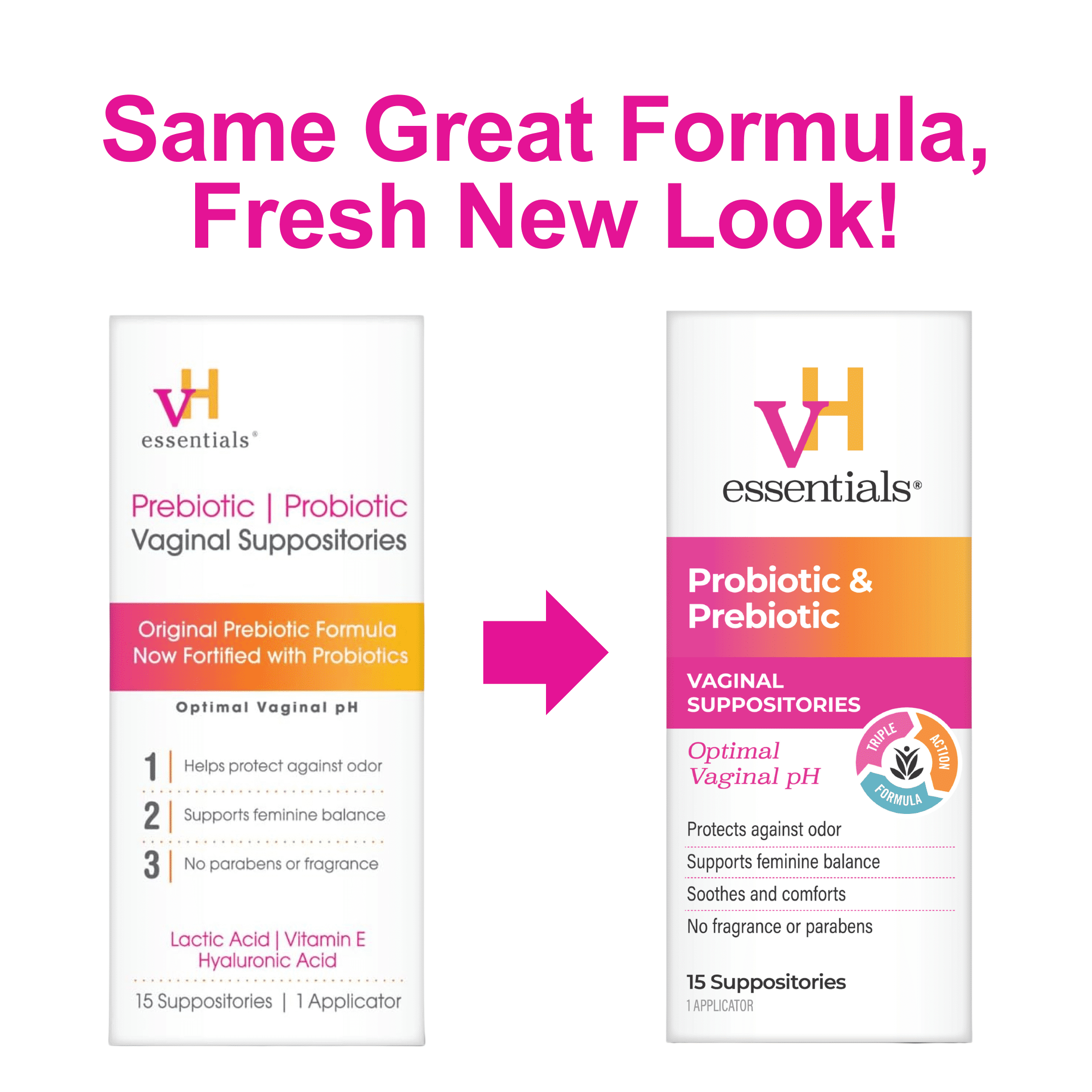 vH Essentials Prebiotic & Probiotic Vaginal Suppositories for PH Balance and Odor Control, 15-Count