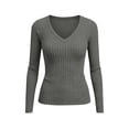thumbnail image 5 of Warop Womens Tunic Tops Long Sleeve V Neck Ribbed Knit Blouse Slim Fitted Stretchy Basic Tee Shirt Casual Fall Outfits, 5 of 8