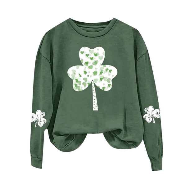 Gibobby Sudadera sin capucha y ocio Sudadera para correr de manga larga con cuello redondo y estampado gráfico de cuatro verde del día de San Patricio informal a la moda para (Gris, XXL)