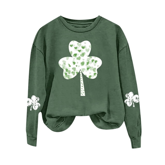 WEAIXIMIUNG Chandails en Molleton d'Automne pour Femmes Mode Décontractée Jour de la Saint-Patrick Vert Imprimé Graphique Quatre Feuilles Col Rond Manches Longues Jogging Chandail en Molleton