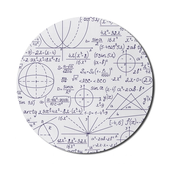 Modern Mouse Pad for Computers, School Genius Smart Student Math Geometry Science Numbers Formules Image Art, Round Non-Slip Thick Rubber Modern Mousepad, 8" Round, Dark Purple White, by Ambesonne