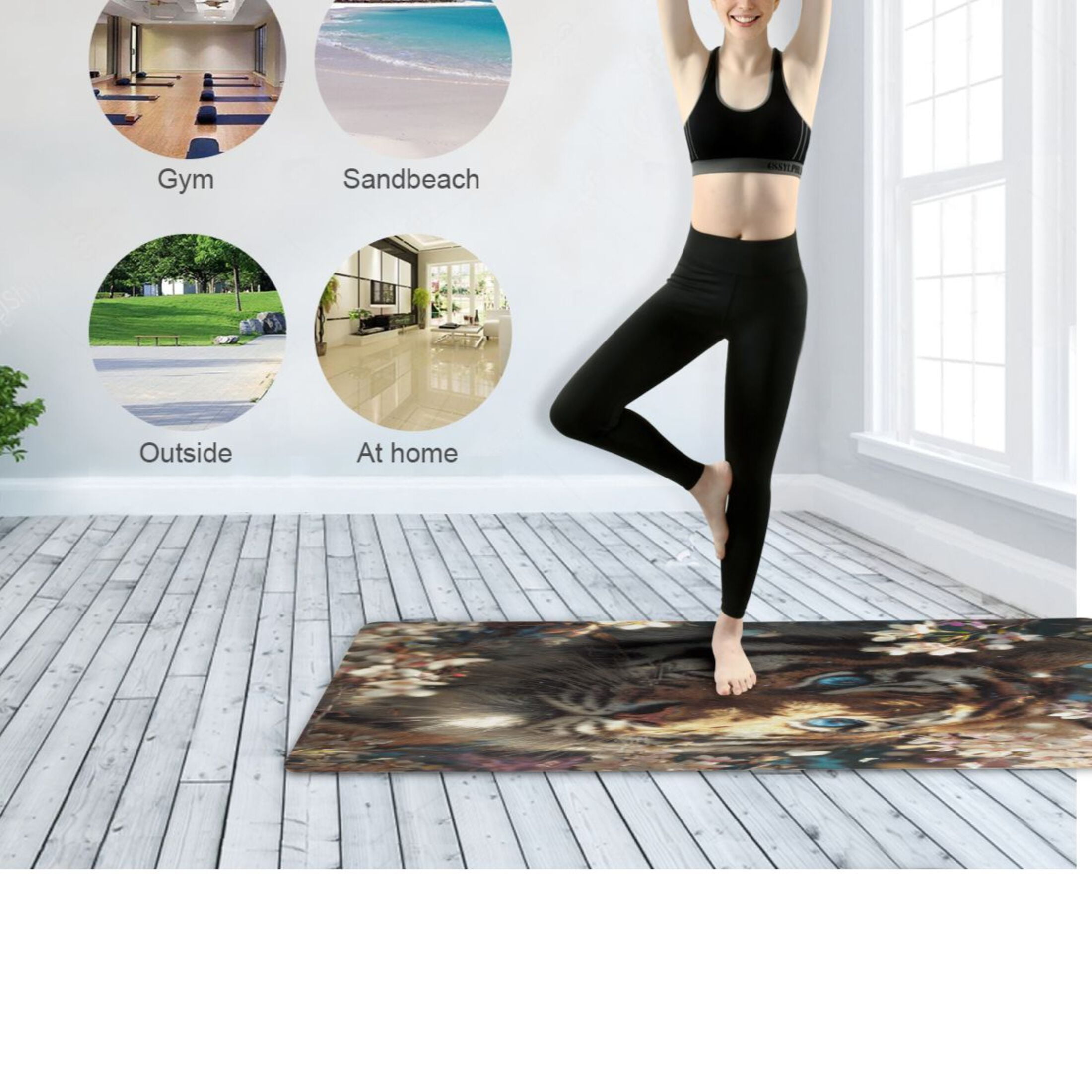 BZSMCE Yoga Mat Women Fitness Mat Floral Tiger Blue-eye Wonder Pattern