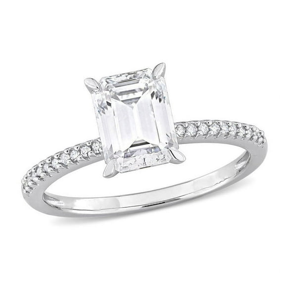 1.75 Carat (ctw) Lab-Created Emerald-Cut Moissanite Engagement Ring in 14K Yellow Gold with Diamonds