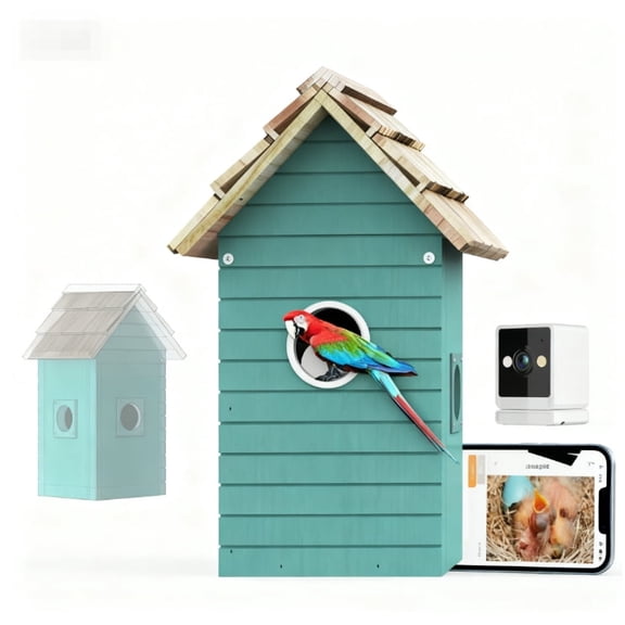 LapEasy Birdhouse with Camera, 3MP HD 2.4G WiFi Birdhous, Live View and Night Vision, Outdoor Garden Bird Nest, Ideal Gift for Bird Lovers, Blue