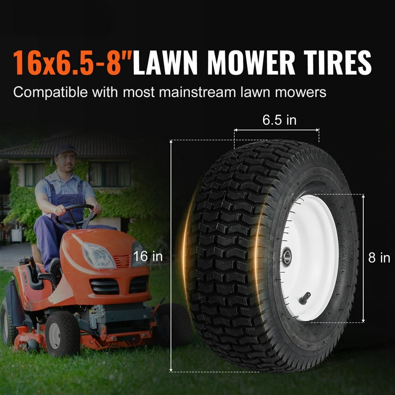 SKYSHALO Riding Mower Wheels 16x6.5 8 Non Inflatable Tractor Wheels Set of 2 Turf Friendly Pneumatic Wheel Assemblies 3 4 Bushing Includes 16