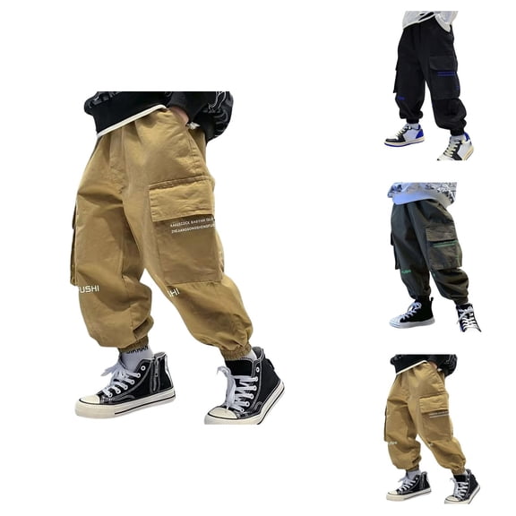 Boys Pants Casual Cargo Trousers for Sports Activewear Kids Solid Color Loose Fit Easy Care Trendy Boys Pants