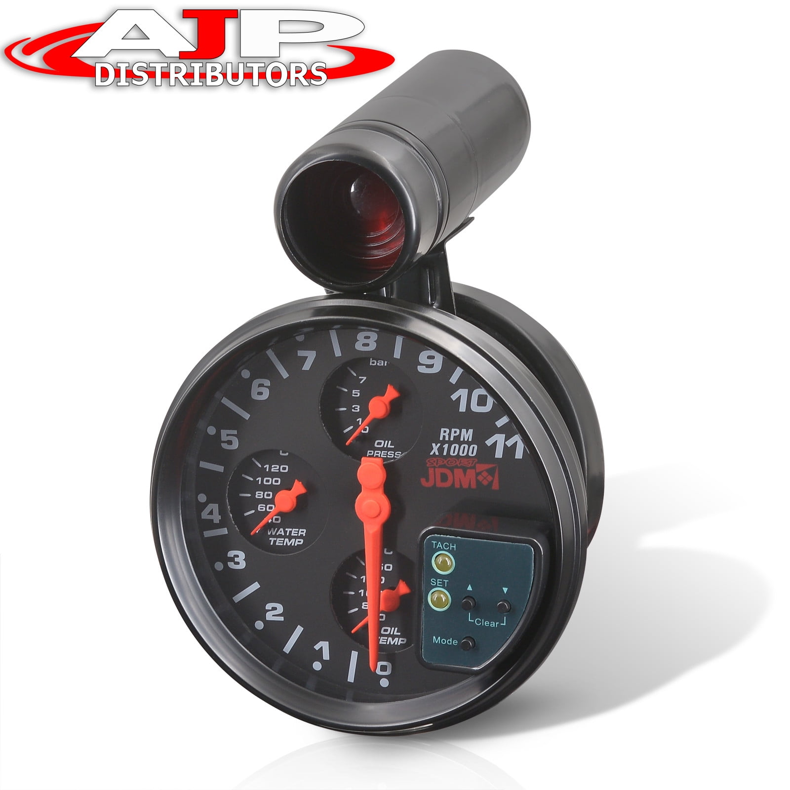 AJP Distributors Universal JDM Sport 5" Black Face 4in1 Tachometer 11K RPM Tach Gauge w/ Oil