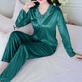 thumbnail image 5 of Tnhcen Women's Plus Size 3XL Soft Satin Touch 2 Piece Pajama Set, V-Neck Long Sleeve Sleepwear, 100% Polyester Loungewear for Women, Cozy Home Clothes 3XL, 5 of 6