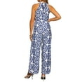 thumbnail image 3 of INSPIRE CHIC Sleevless Boho Jumpsuit for Women's Tie Halter Neck Belt Slit Side Long Wide Leg Pants S Blue, 3 of 6