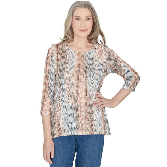 Alfred Dunner Womens  Vertical Animal Print Top With Necklace