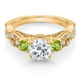 thumbnail image 2 of Gem Stone King 18K Yellow Gold Plated Silver White Topaz Green Peridot and White Moissanite Engagement Ring for Women (1.41 Cttw, Gemstone November Birthstone, Round 6MM and 3MM, Size 8), 2 of 4