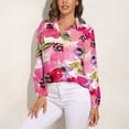 thumbnail image 3 of Watercolor Flowers Pink Fuchsia Long Sleeve Blouse Woman Streetwear Casual Shirts Summer Oversize Woman Streetwear Clothing Birthday Present, 3 of 7