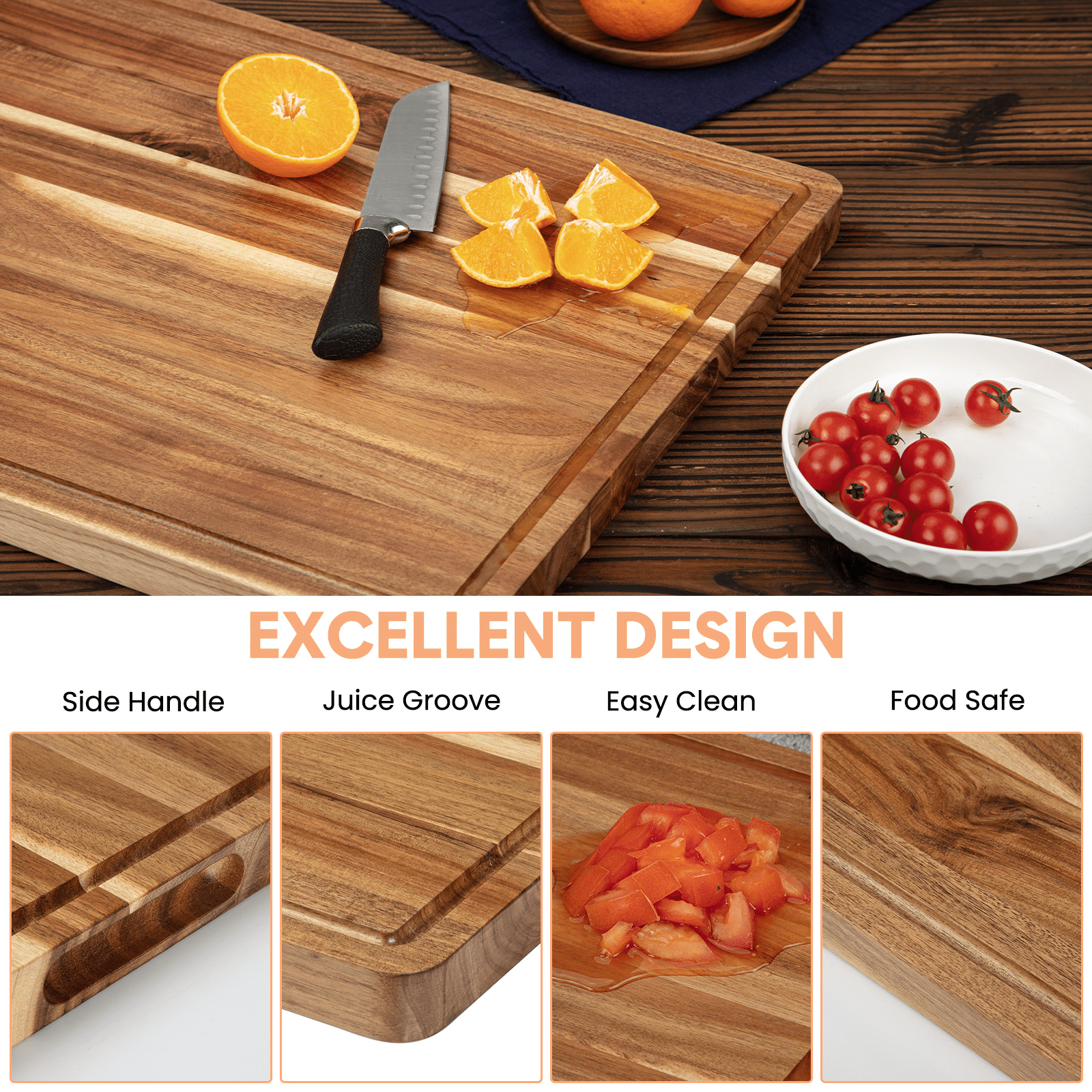 Extra Large Acacia Wood Cutting Board for Kitchen, 24 x 18 Inch Large Butcher Block Chopping Board with Juice Groove, Thick Wood Cutting Boards Carving Board for Turkey Meat Vegetables BBQ