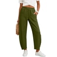 thumbnail image 5 of AKOEE Linen Barrel Pants for Women Back Elastic Pleated Beach Casual Summer Wide Leg Trouser with Pockets (XL, Army Green), 5 of 8