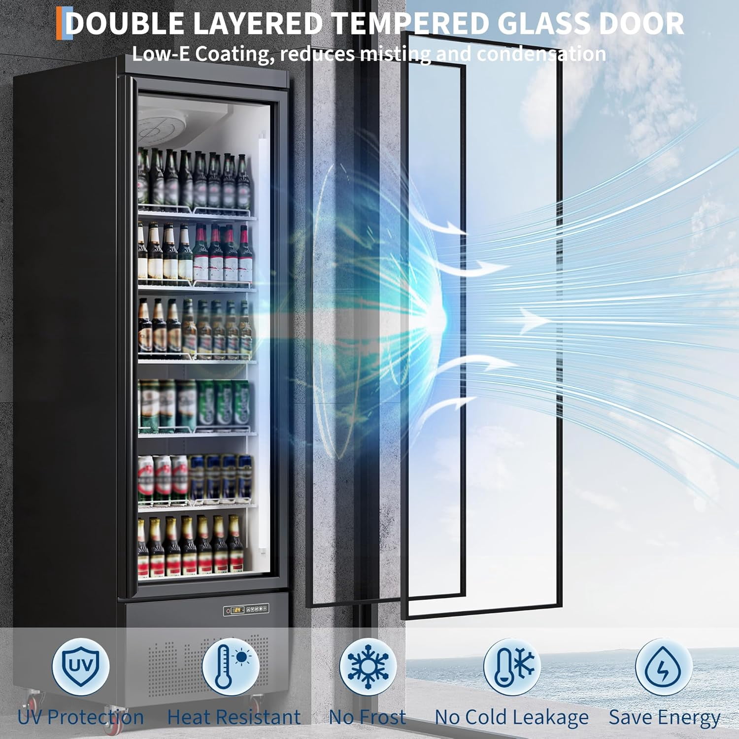 Hipicute 35.3 Cu.Ft Commercial Merchandiser Refrigerator, Large Glass Door Display Fridge with 5 Adjustable Shelves, High Capacity Cooler for Restaurant, Store, Bar, Supermarket, Beverage Display