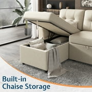 papajet 84 Sectional Sofa with Storage and 3 Seat ,Reversible Pull Out Couch for Living Room,Beige