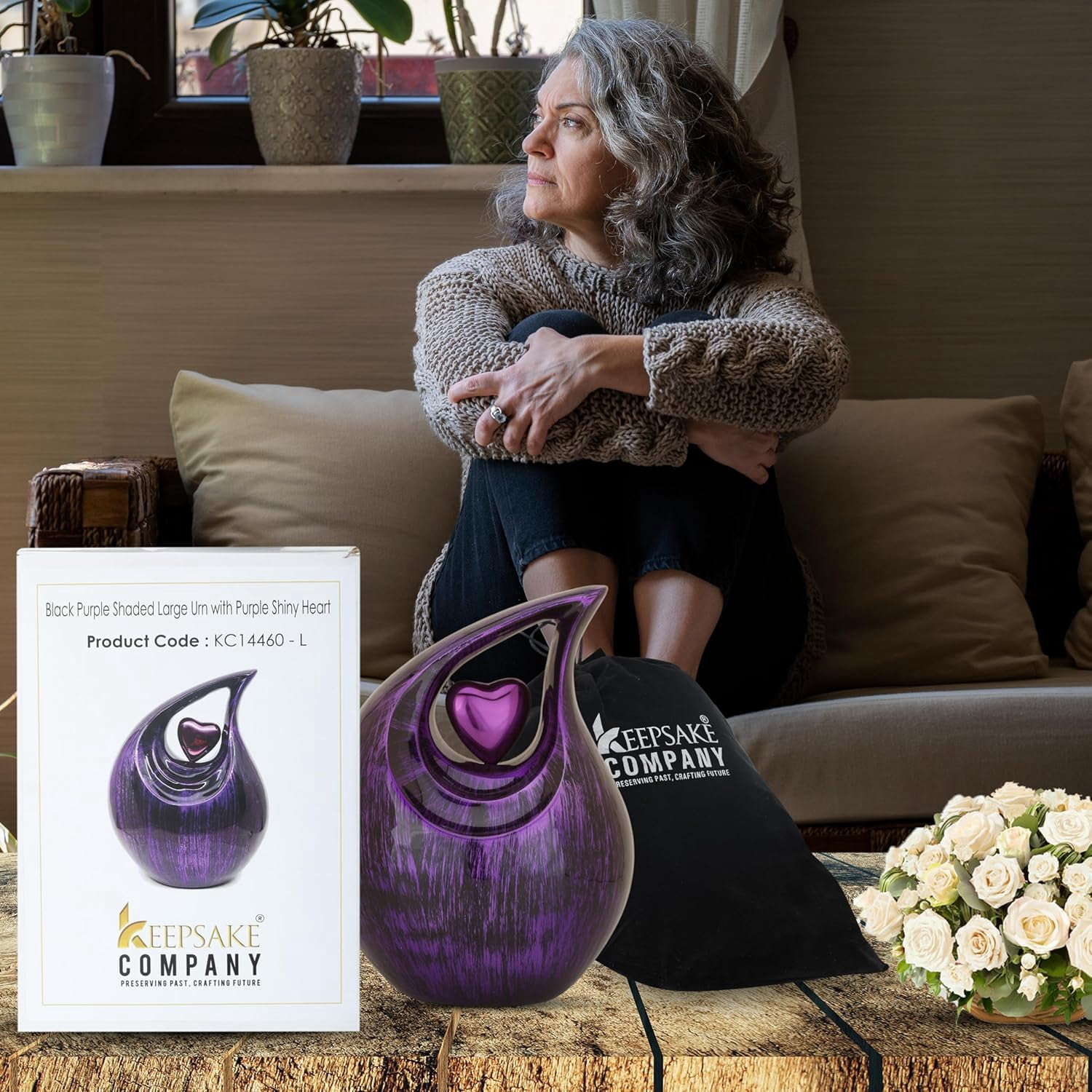 Tear Urn for Ashes 2.5L - Black & Purple Aluminum with Heart Insert - Teardrop Urns for Human Ashes - Cremation Urns for Adult Male/Female - Decorative Burial & Funeral Urn