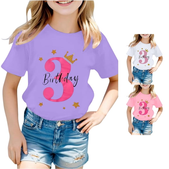 Trendfront Little Girls 3rd Birthday Gift T Shirt Three Years Varsity Font Crewneck Short Sleeve Tee Kids Bday Vacation Clothes