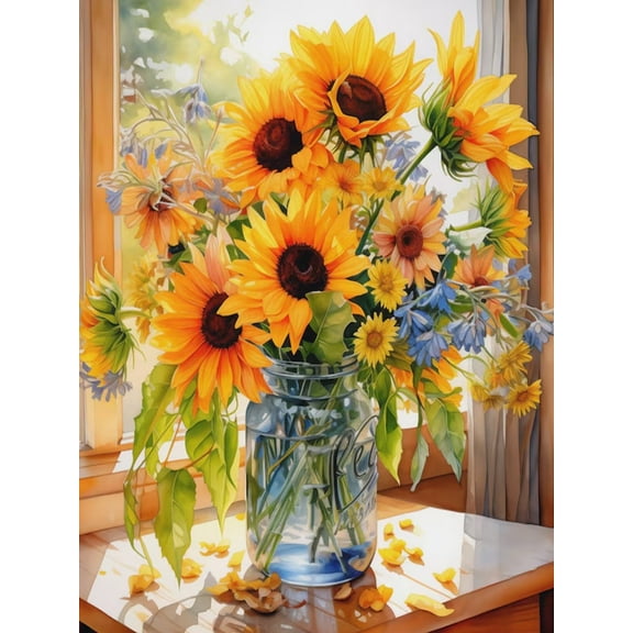 5D DIY Diamond Art Kits for Adults Beginners,Sunflowers Full Drill Diamond Dots Gem Art,Home Wall Decor 11.8x15.8inches.