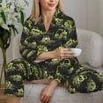 thumbnail image 6 of Fuzoiu Light Green Excavator Print Women's Long-Sleeved Pajama,Lounge Button Down Nightwear,Womens Notch Collar Pajama Set-Medium, 6 of 7