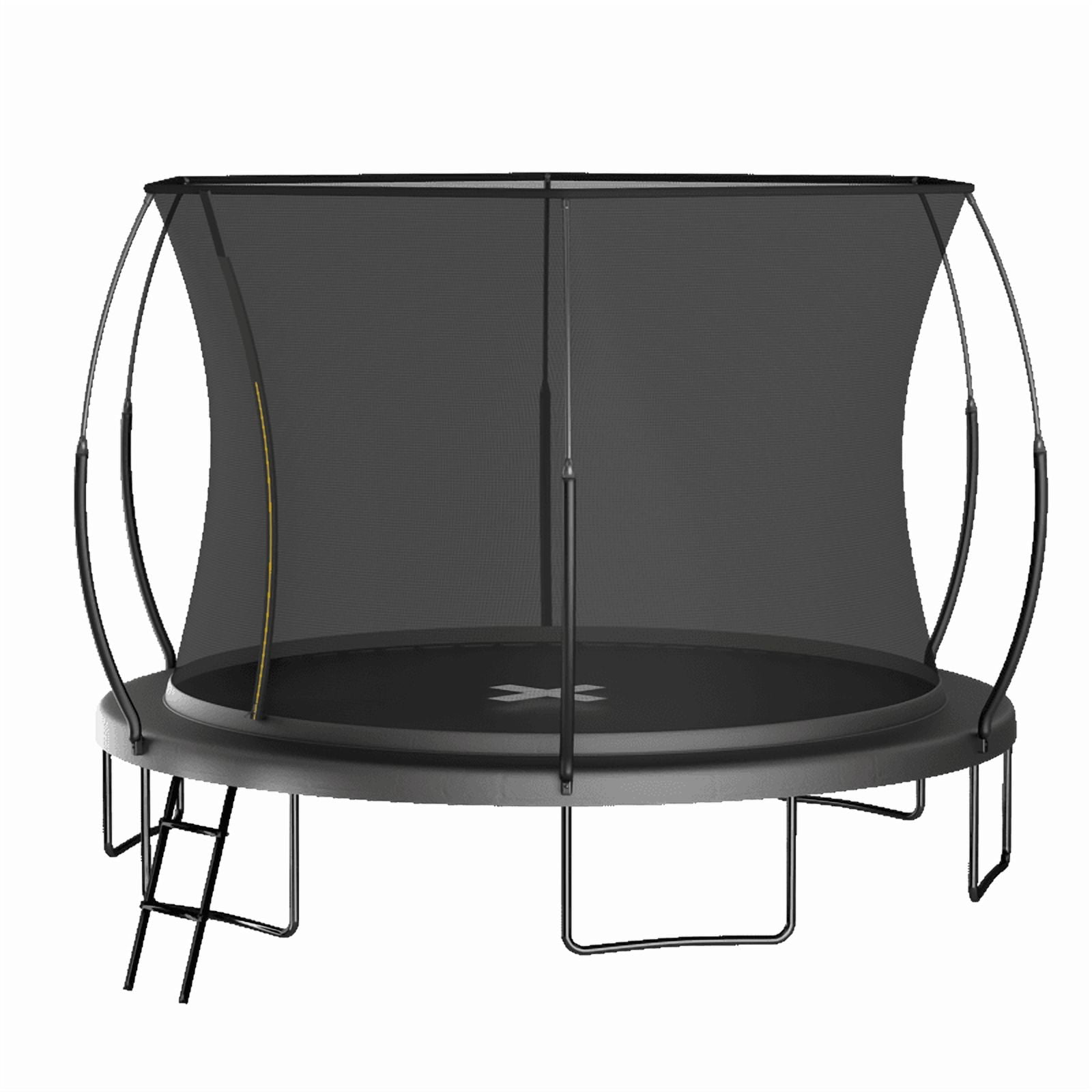 14FT Trampoline for Kids & Adults, Outdoor Recreational Trampoline with Enclosed Safety Net, Ladder & Shoe Bag, Bungee Spring Trampoline for Backyard, Heavy-Duty Galvanized Steel Frame Black