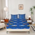 thumbnail image 2 of Erosebridal Cartoon Car Fitted Sheet, Blue Background Queen Bedding, Blue Cartoon Cars 3-Piece 1 Fitted Sheet and 2 Pillowcases, 2 of 6