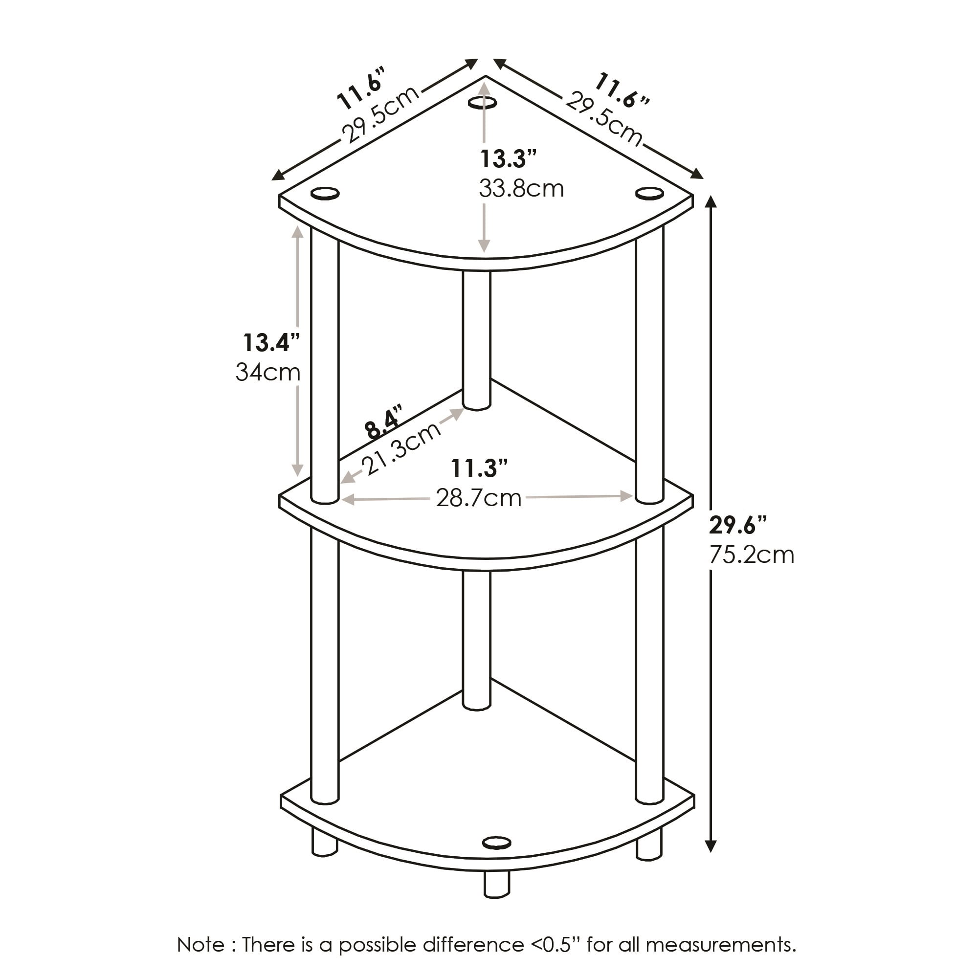 Furinno Turn-N-Tube 3-Tier Corner Display Rack Multipurpose Shelving Unit, Amber Pine/Black