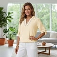 thumbnail image 4 of Camisetas de Cuello en V de Manga Larga para Mujeres Blusas Casuales Vestidas con Cuello de Encaje Hueco, 4 of 9