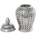 thumbnail image 6 of DecMode 10" x 18" Silver Ceramic Decorative Jars with Geometric Cutout Design and Lid, 1-Piece, 6 of 8