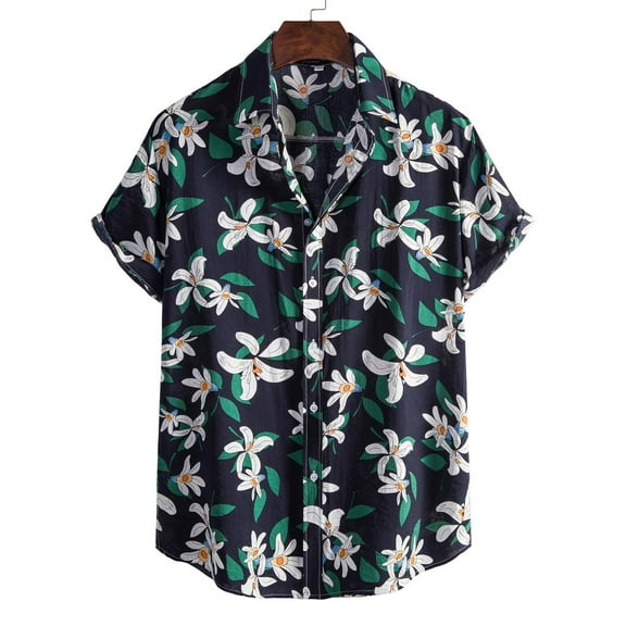 TIHLMK Mens Tshirts Men Spring Summer Casual Slim Printed Short Sleeve Beach Shirts Top Blouse