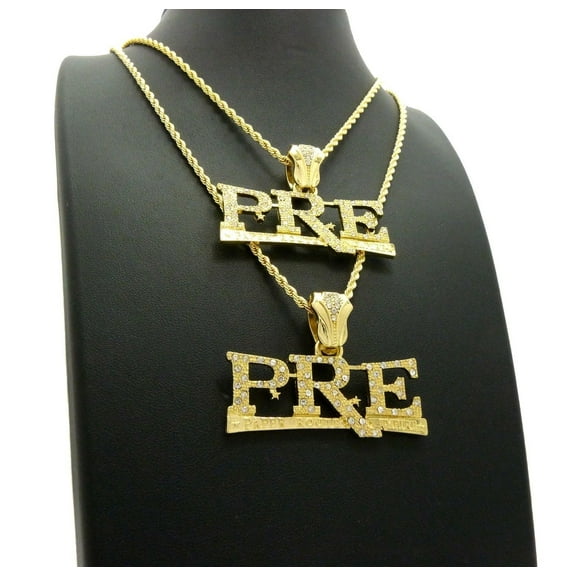 ICED GOLD PLATED PRE DOUBLE PENDANT & 20", 24" ROPE CHAINS HIP HOP NECKLACE SET