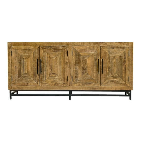 Stanton 4 Door Sideboard Solid Wood with Natural Finish on Iron Base