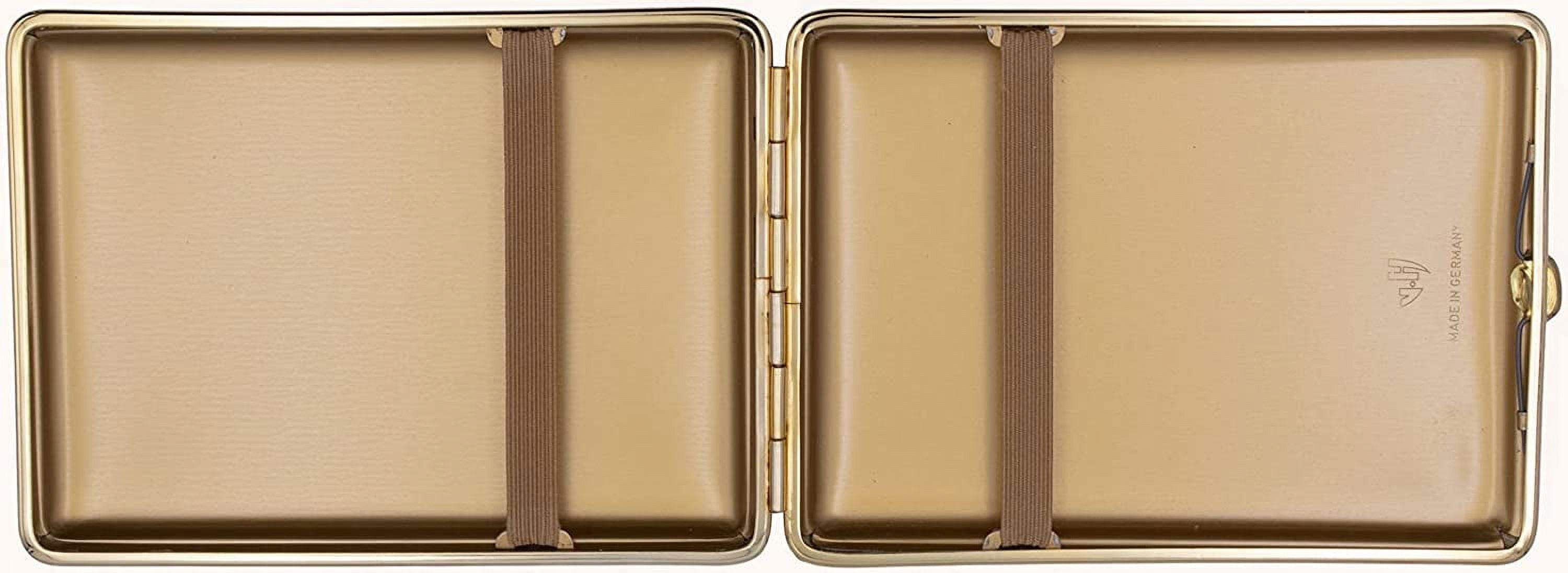 Made in Germany Genuine Leather Gold Plated Cigarette Case (18 100s) with Elastic Bands (Crocodile Black - Embossed)