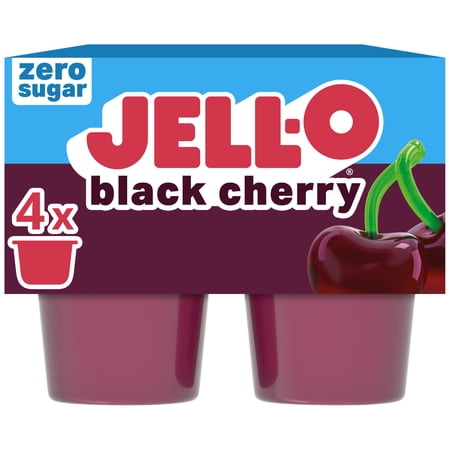 Jell-O Black Cherry Artificially Flavored Zero Sugar Ready-to-Eat Gelatin Snack Cups, 4 Count Cups