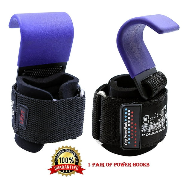 Grip Power Pads Heavy Duty PRO Metal Weight Lifting Steel Hooks, Set of 2, 600 LB, 1 Pair of
