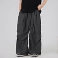thumbnail image 2 of Krdevn Boys Solid Drawstring Wide Leg Parachute Pants Fall Summer Lightweight Windbreaker Trousers with Pockets 6-7 Years,Grey, 2 of 5